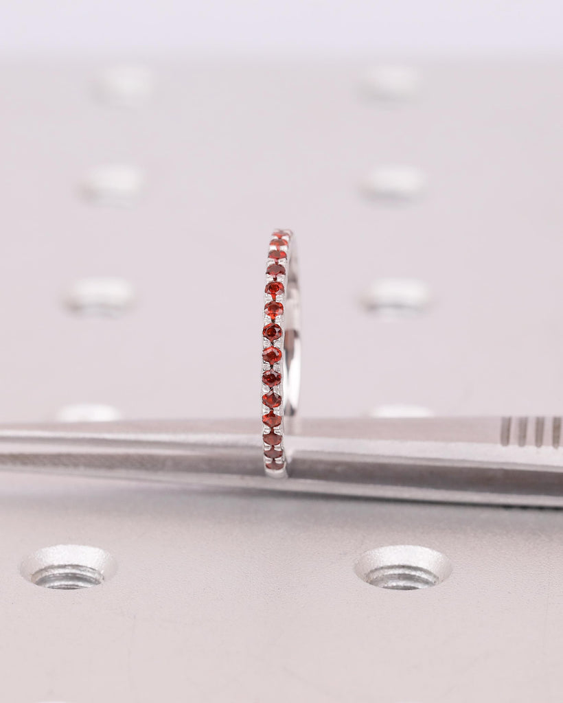 Dainty Wedding Band, Stackable Rings for Women, 14k Gold Red Garnet Ring, Birthstone Jewelry image #15