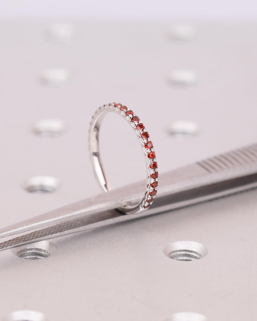 Dainty Wedding Band, Stackable Rings for Women, 14k Gold Red Garnet Ring, Birthstone Jewelry image #2