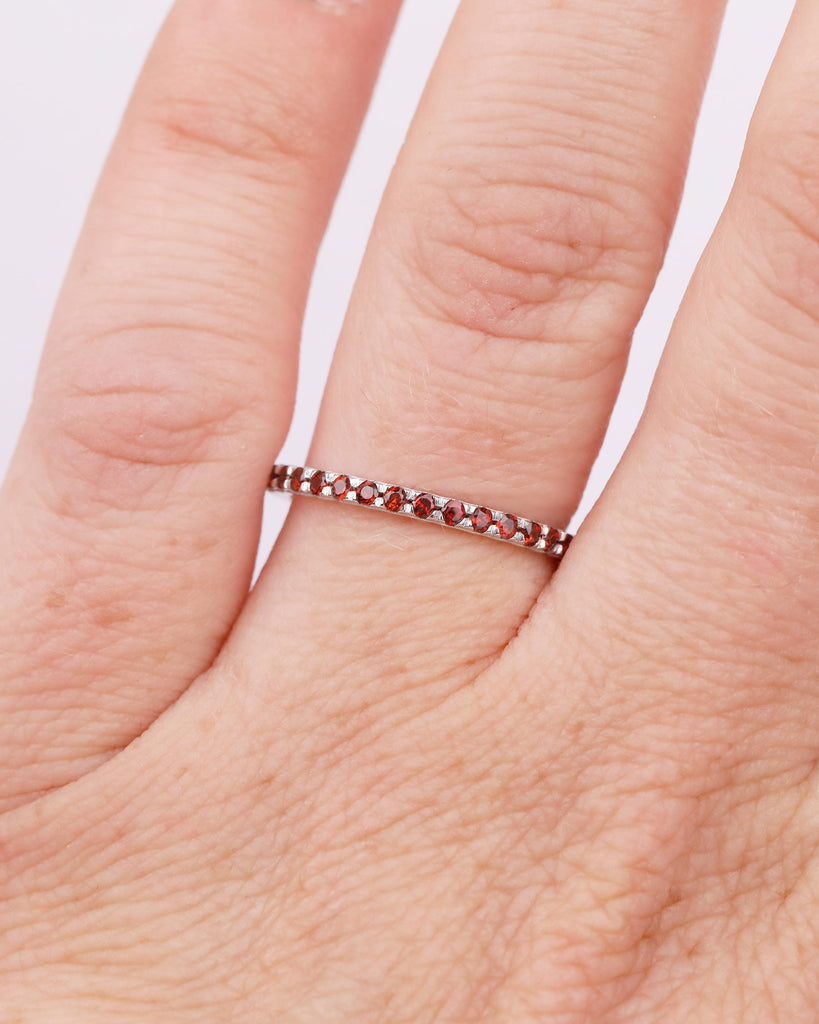 Dainty Wedding Band, Stackable Rings for Women, 14k Gold Red Garnet Ring, Birthstone Jewelry image #1