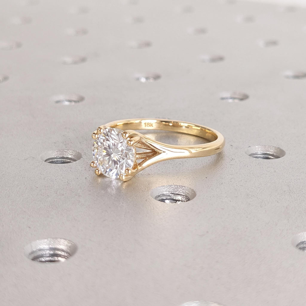 14k/18k Gold Moissanite Solitaire Engagement Ring | Minimalist Jewelry Gift for Wife | Unique Split Shank Ring image #5