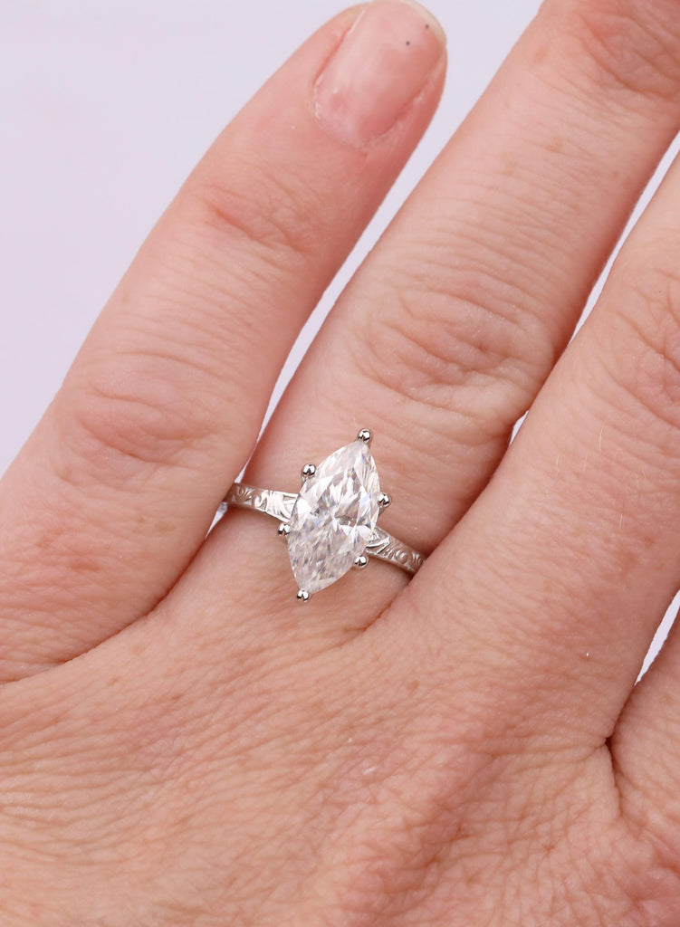Art Deco Engagement Ring | Lab Grown Diamond | Vintage Filigree Design | Hidden Halo Diamond image #9