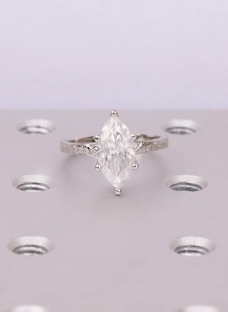 Marquise Engagement Ring, Lab Grown Diamond, Vintage Filigree Wedding Ring, Hidden Halo Marquise Ring, Art Deco Promise Ring, Bridal Jewelry image #2