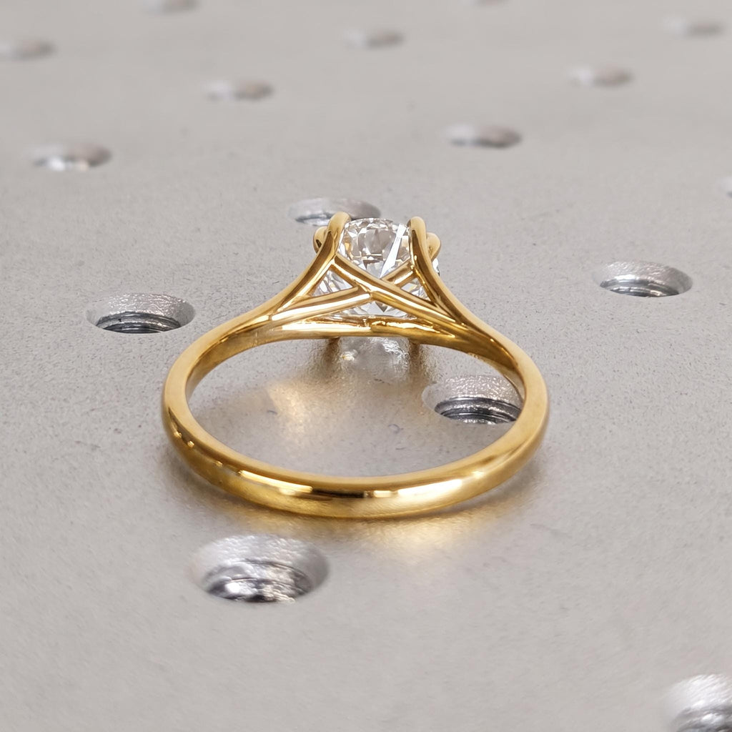 Round Diamond Solitaire Yellow Gold Rings for Women | Split Shank Simple Promise Rings | Custom High End Bridal Jewelry image #6