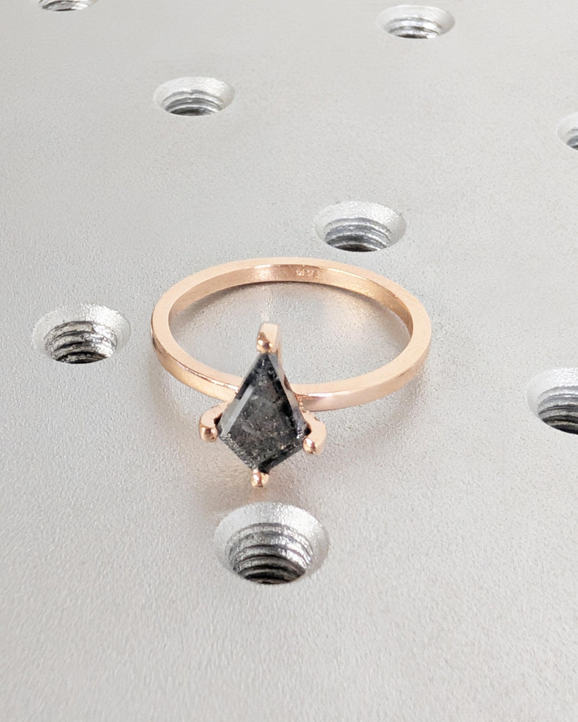 Kite Salt and Pepper Diamond Ring with Hidden Diamonds, Art Deco Rose Gold Promise Ring, Vintage Engagement Ring, Anniversary Gift image #5