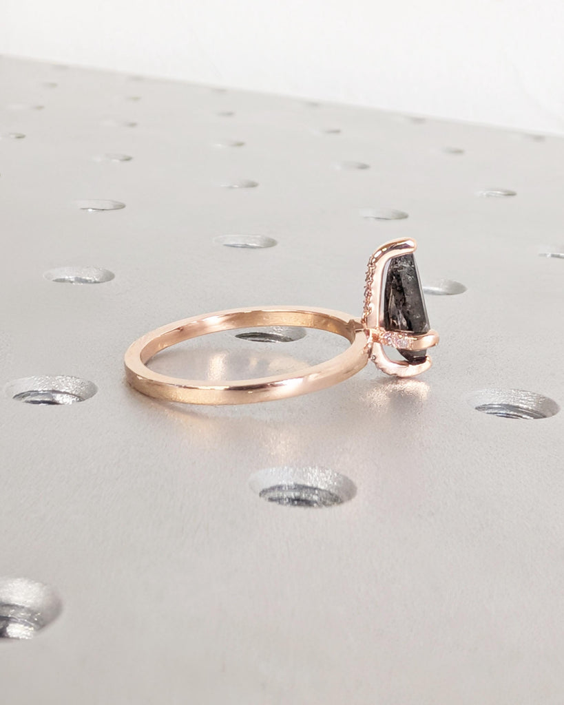 Kite Salt and Pepper Diamond Ring with Hidden Diamonds, Art Deco Rose Gold Promise Ring, Vintage Engagement Ring, Anniversary Gift image #6