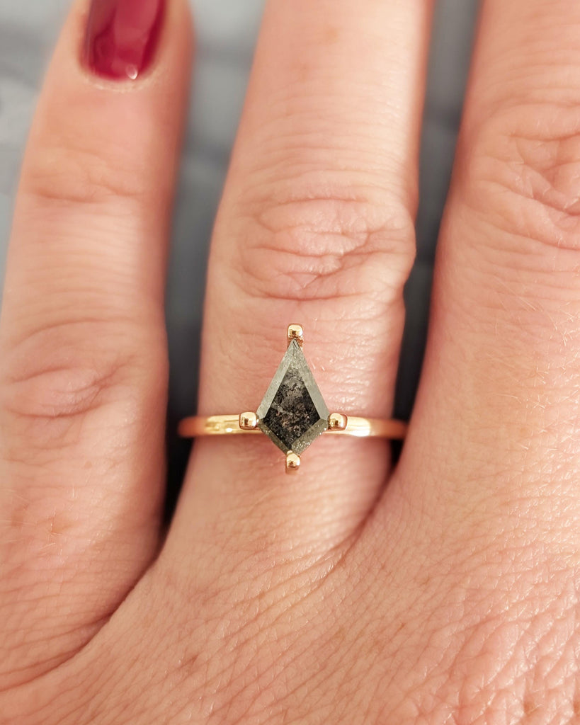 Kite Salt and Pepper Diamond Ring with Hidden Diamonds, Art Deco Rose Gold Promise Ring, Vintage Engagement Ring, Anniversary Gift image #2