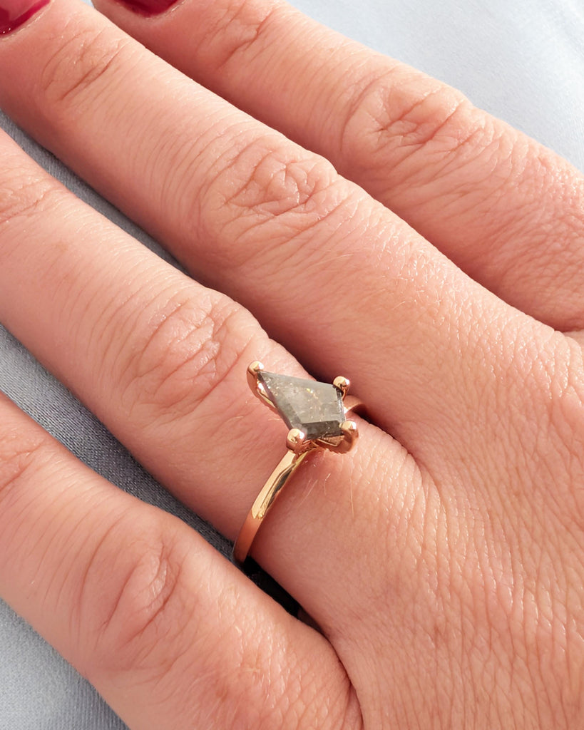 Kite Salt and Pepper Diamond Ring with Hidden Diamonds, Art Deco Rose Gold Promise Ring, Vintage Engagement Ring, Anniversary Gift image #3