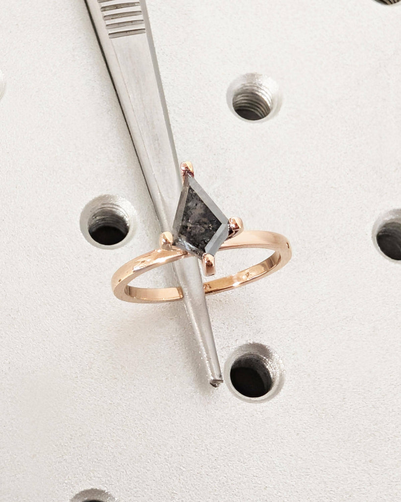Kite Salt and Pepper Diamond Ring with Hidden Diamonds, Art Deco Rose Gold Promise Ring, Vintage Engagement Ring, Anniversary Gift image #4