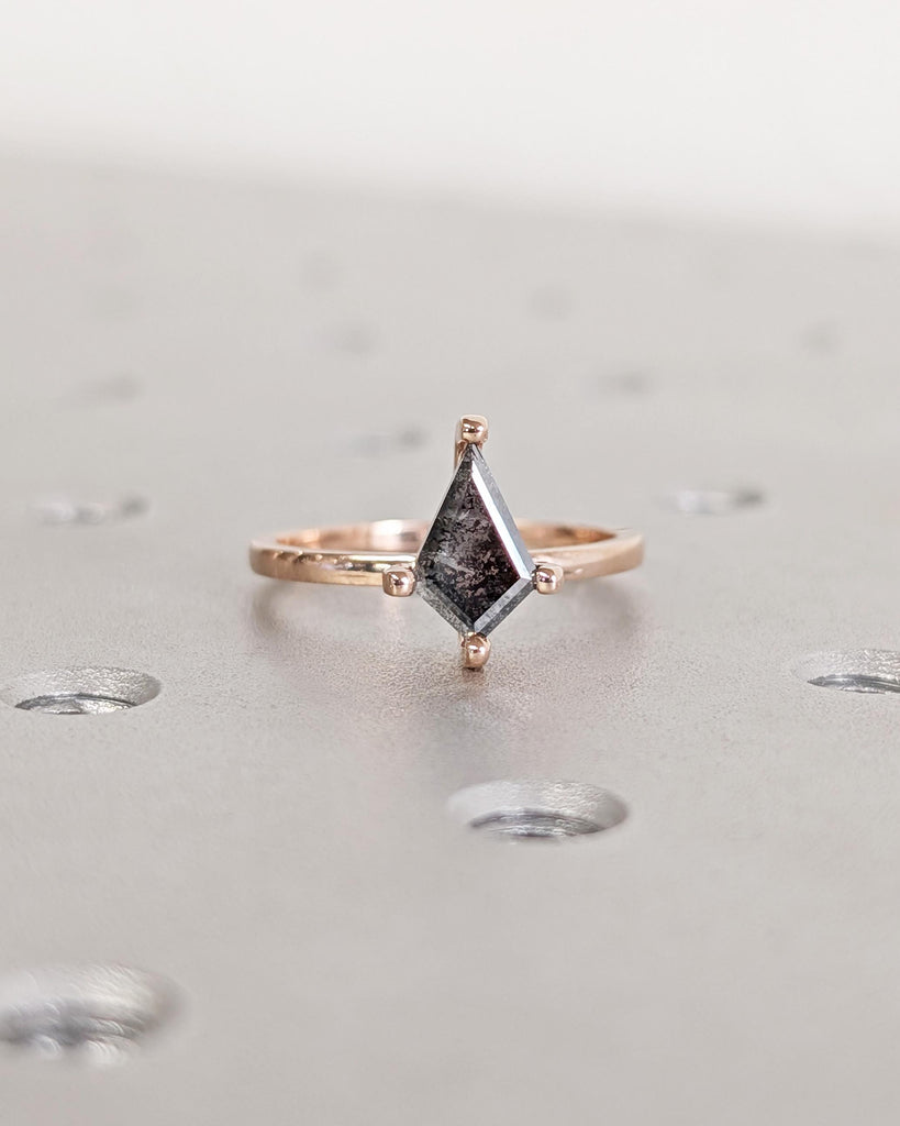 Kite Salt and Pepper Diamond Ring with Hidden Diamonds, Art Deco Rose Gold Promise Ring, Vintage Engagement Ring, Anniversary Gift
