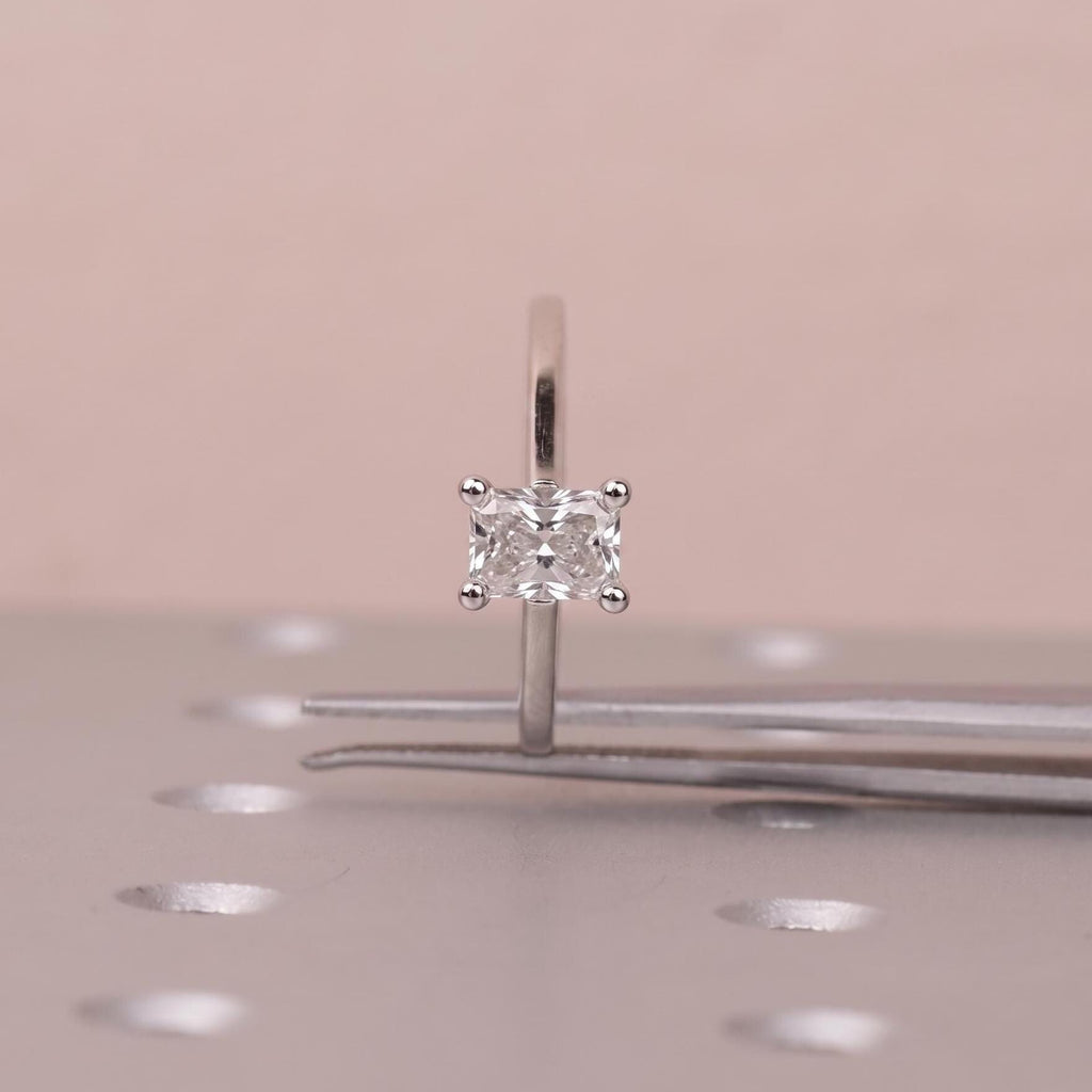 Lab Grown Diamonds Platinum Engagement Rings | Radiant cut Solitaire Ring | Minimalist Women Jewelry