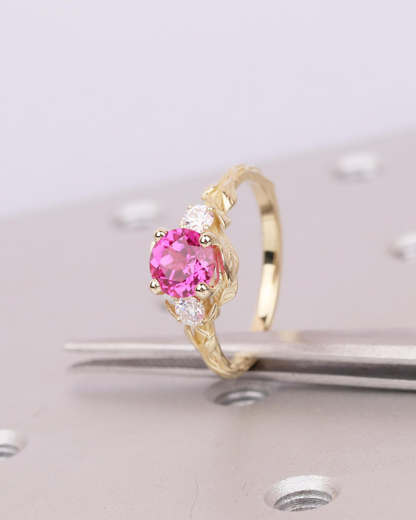 Vintage Pink Sapphire Ring, Diamond Accent