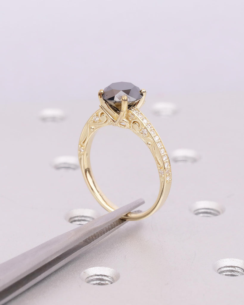 Vintage-Inspired Round Black Diamond Engagement Ring