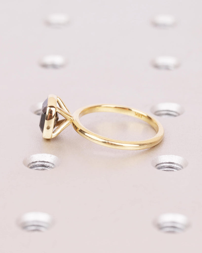 Salt and Pepper Diamond Engagement Ring | Bezel Set Cushion Cut Ring | Solitaire Diamond Ring | 14K Solid Gold Statement Rings for Women image #6