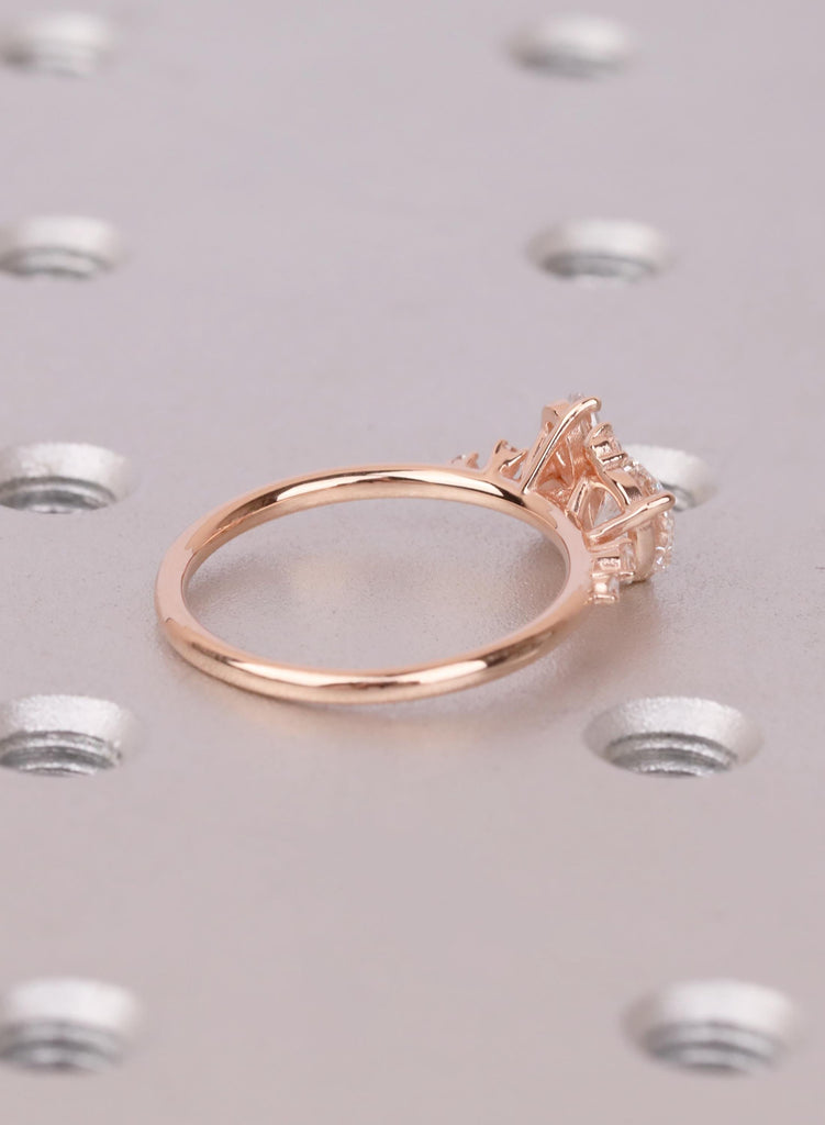 14K Gold Round Pear Cluster Engagement Ring – Nature Inspired Bridal Wedding Jewelry image #5