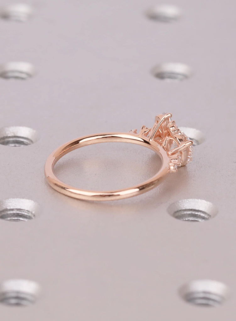 Round Pear 14K/18K Gold Cluster Engagement Ring 14k Rose Gold Leaf Bridal Ring Wedding Jewelry Nature Inspired Promise Ring Gift for Her image #5