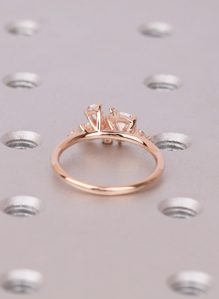 14K Gold Round Pear Cluster Engagement Ring – Nature Inspired Bridal Wedding Jewelry image #6