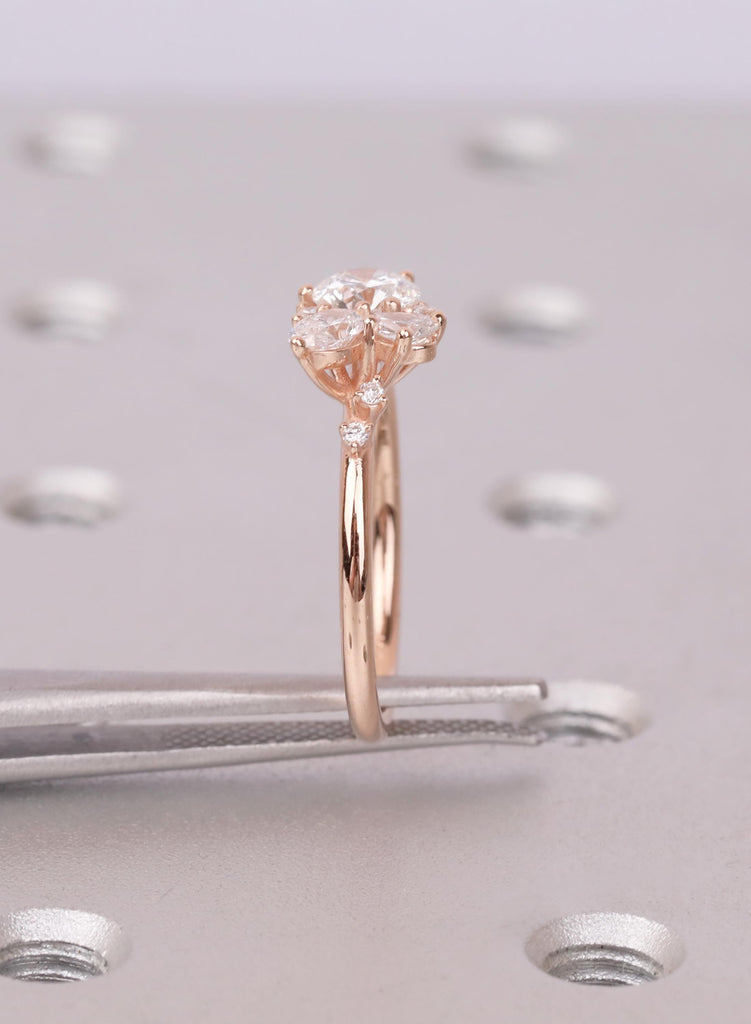 Round Pear 14K/18K Gold Cluster Engagement Ring 14k Rose Gold Leaf Bridal Ring Wedding Jewelry Nature Inspired Promise Ring Gift for Her image #13