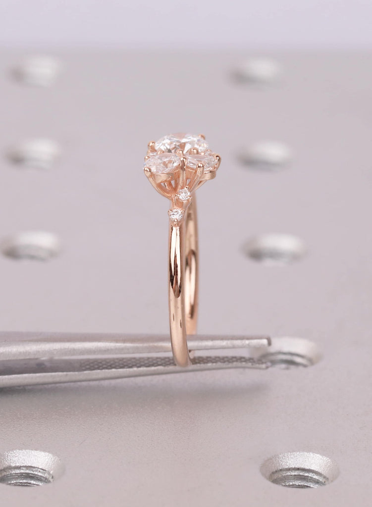 14K Gold Round Pear Cluster Engagement Ring – Nature Inspired Bridal Wedding Jewelry image #13