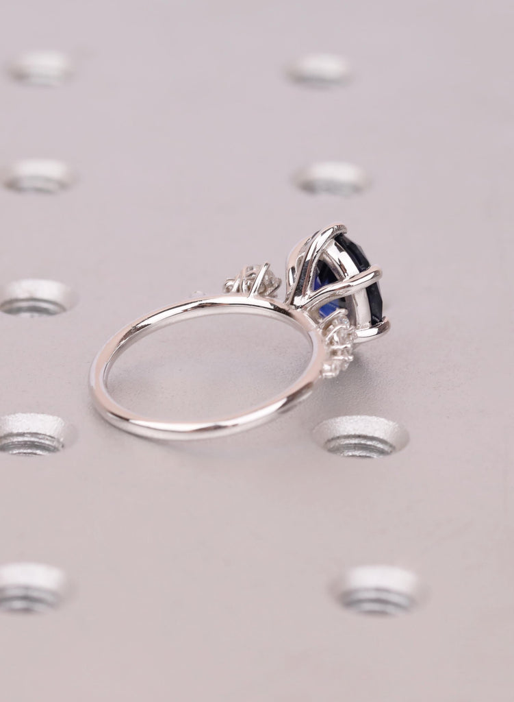 Oval Lab Sapphire Engagement Ring: Snowdrift Diamonds, 14K White Gold, September Birthstone image #5