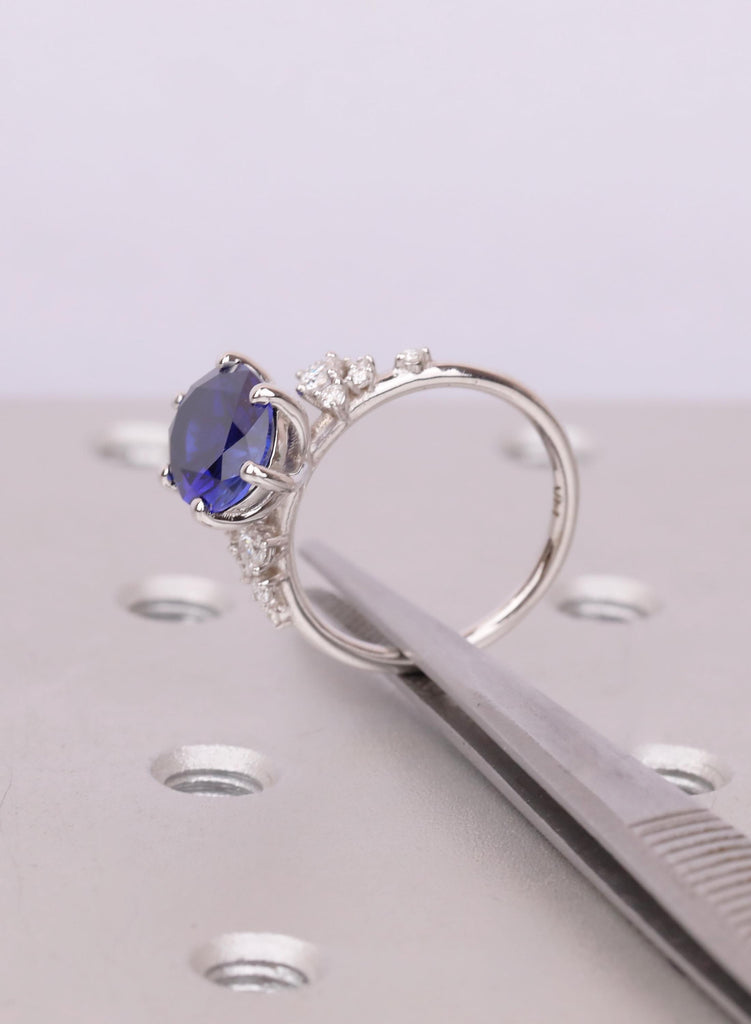 Oval Lab Sapphire Engagement Ring: Snowdrift Diamonds, 14K White Gold, September Birthstone image #9