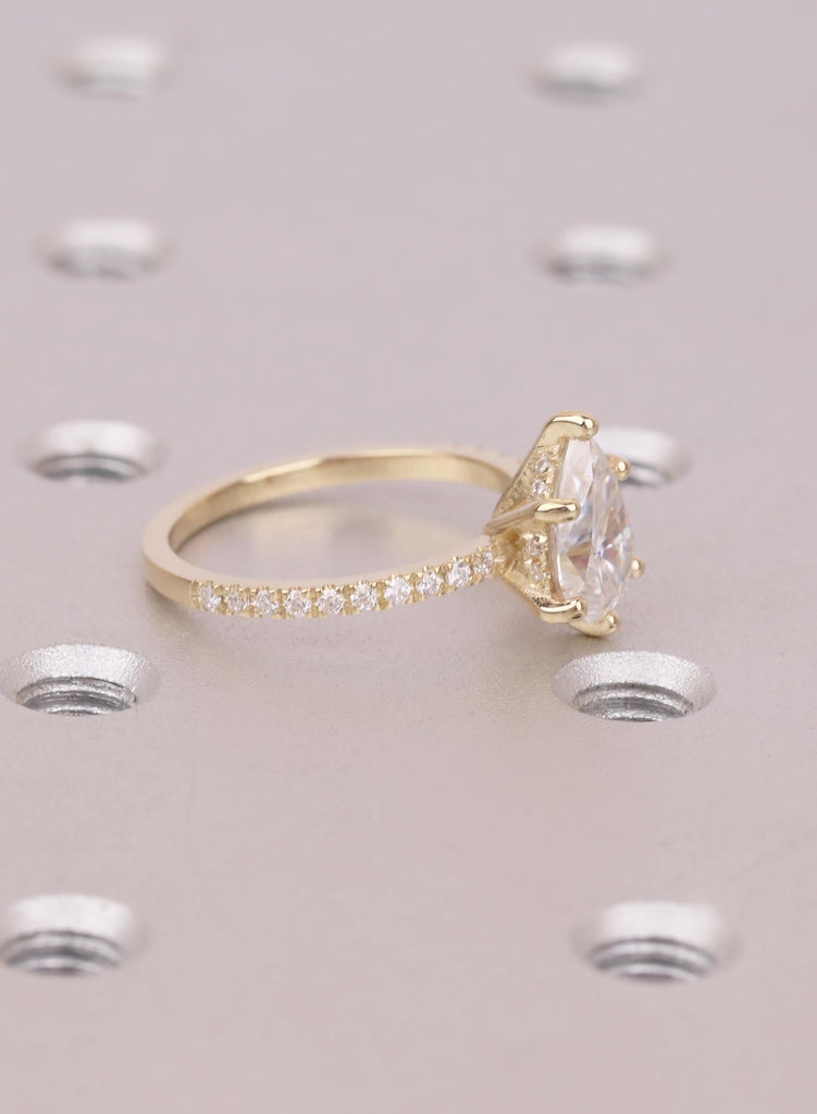 Lab Grown Dimond Gold Rings Women, Pear Cut Diamond Hidden Halo Engagement Ring, 14K 18K Gold image #9