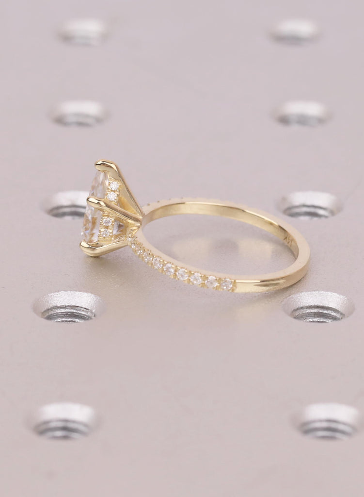 Lab Grown Dimond Gold Rings Women, Pear Cut Diamond Hidden Halo Engagement Ring, 14K 18K Gold image #7