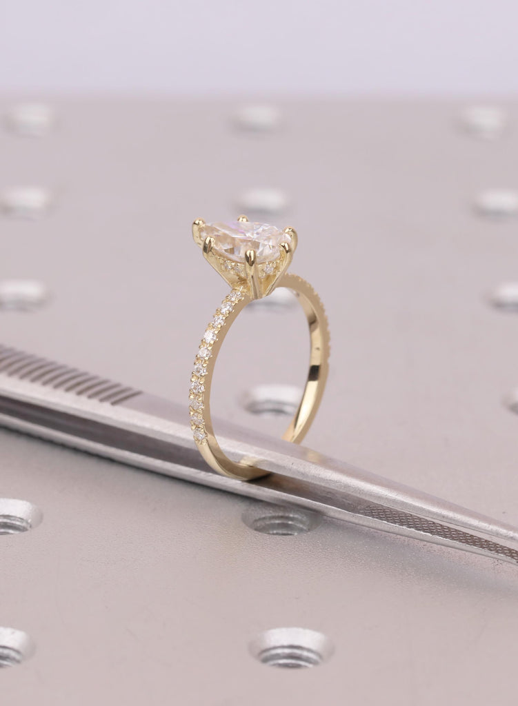 Lab Grown Dimond Gold Rings Women, Pear Cut Diamond Hidden Halo Engagement Ring, 14K 18K Gold image #10