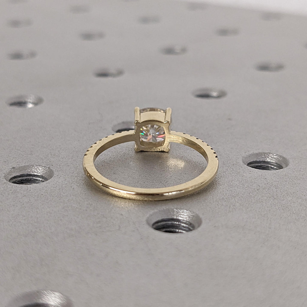Solid Gold Diamond Engagement Rings for Women | Cushion Cut Lab Grown Diamond Thin Wedding Band | Black and White Diamond Bridal Jewelry image #4
