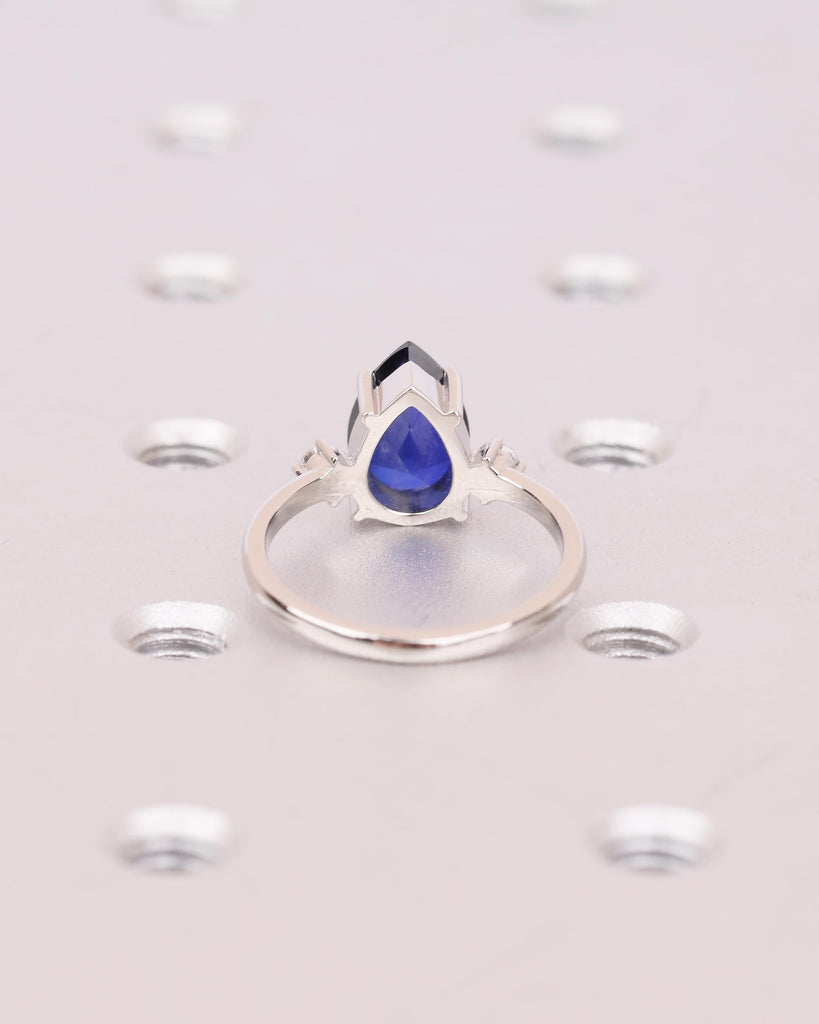 Pear Engagement Ring, Platinum Blue Sapphire Gemstone Ring, Vintage Three Stone Anniversary Rings for Women, September Birthstone Jewelry image #7