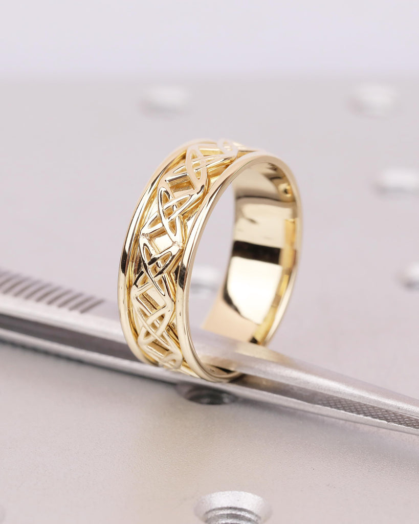 14k Solid Gold Celtic Ring, Men's Wedding Rings, Minimalist 8mm Wedding Band image #5