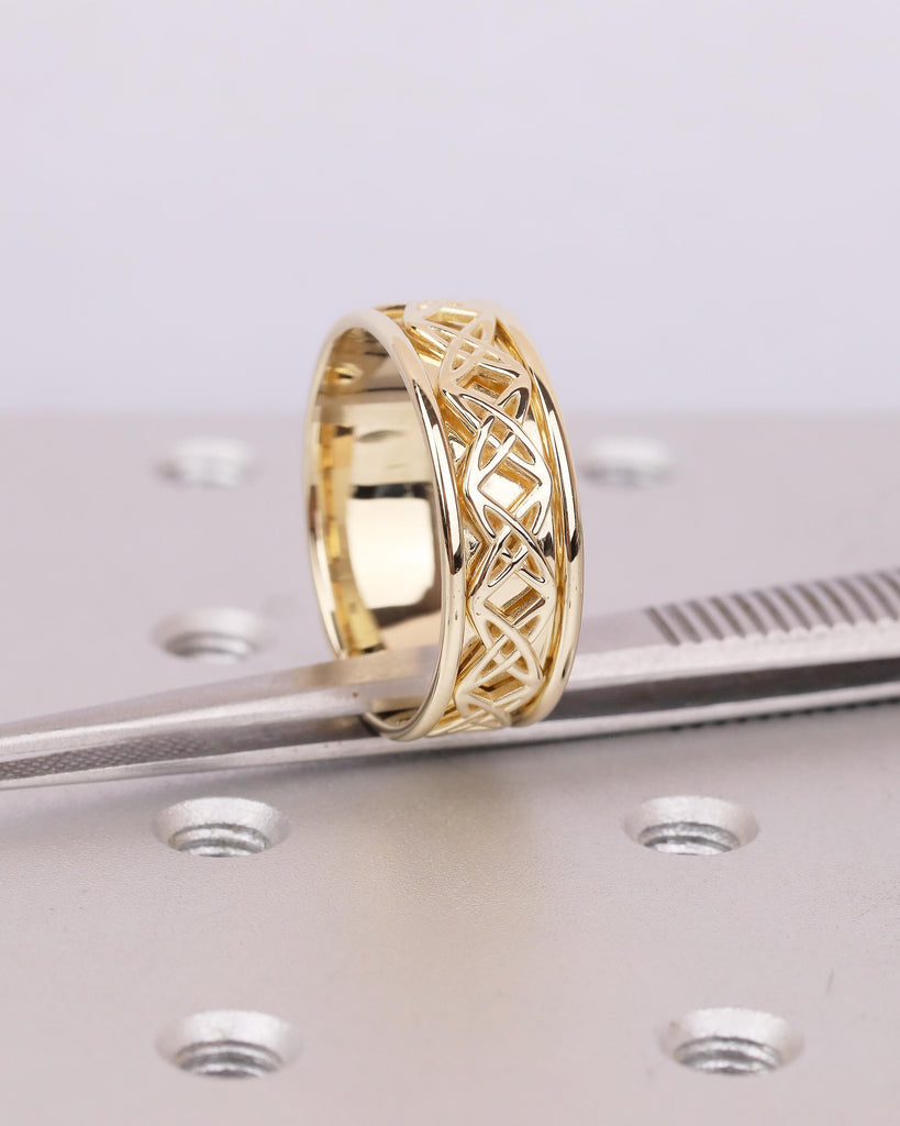 14k Solid Gold Celtic Ring, Men's Wedding Rings, Minimalist 8mm Wedding Band image #2