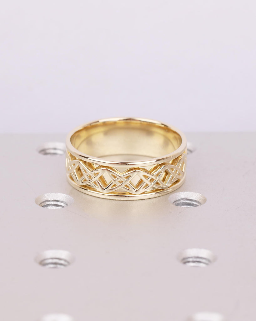 14k Solid Gold Celtic Ring, Men's Wedding Rings, Minimalist 8mm Wedding Band image #7