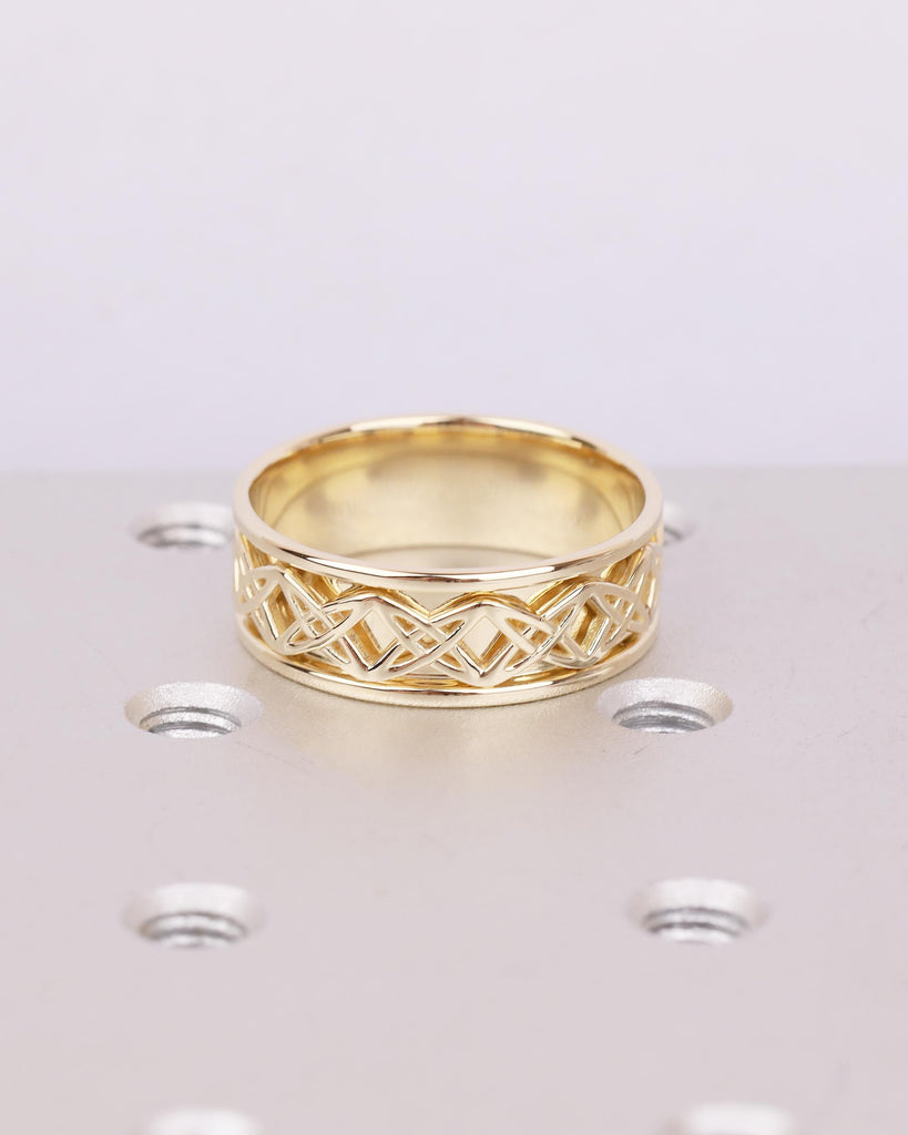8mm Men Wedding Band, Art Deco 14k Yellow Gold Celtic Ring for Him, Antique Style Personalized Men's Engagement Ring, Celtic Knot Ring image #7