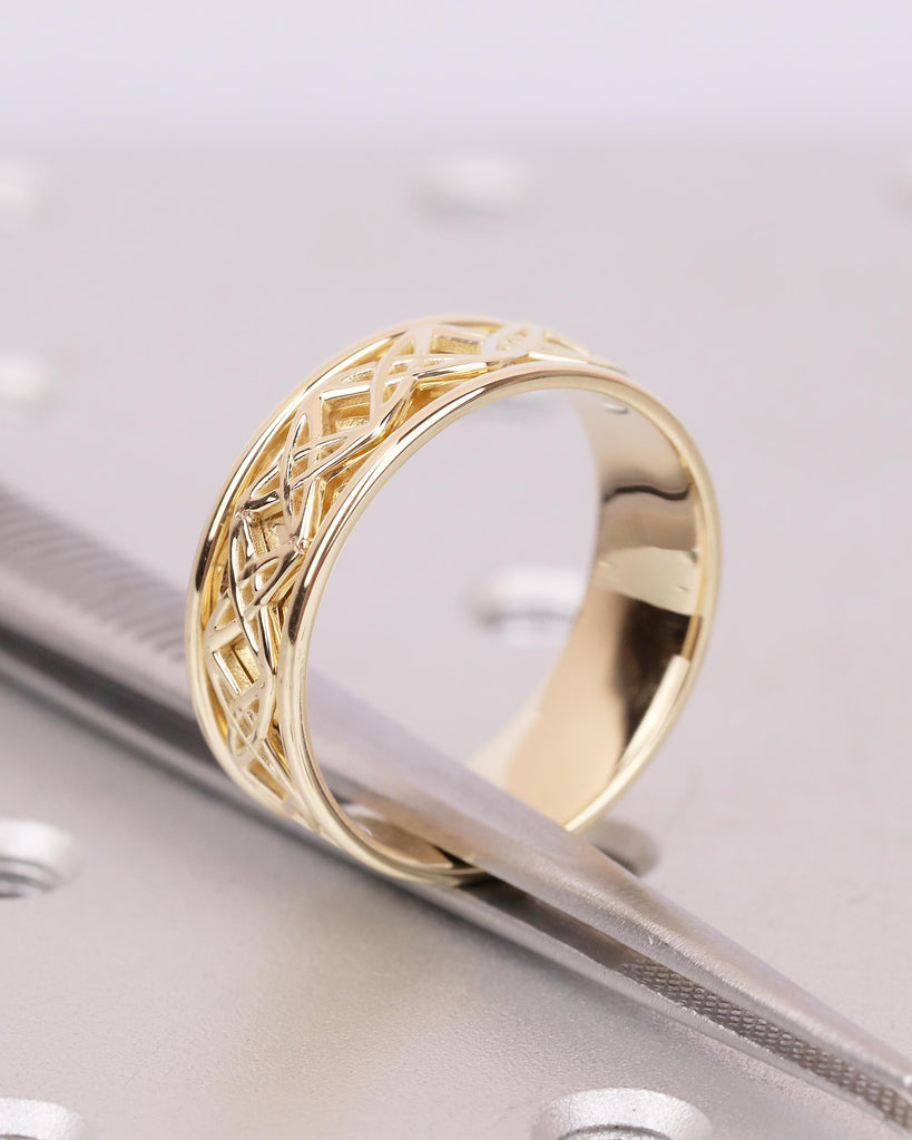 14k Solid Gold Celtic Ring, Men's Wedding Rings, Minimalist 8mm Wedding Band image #8