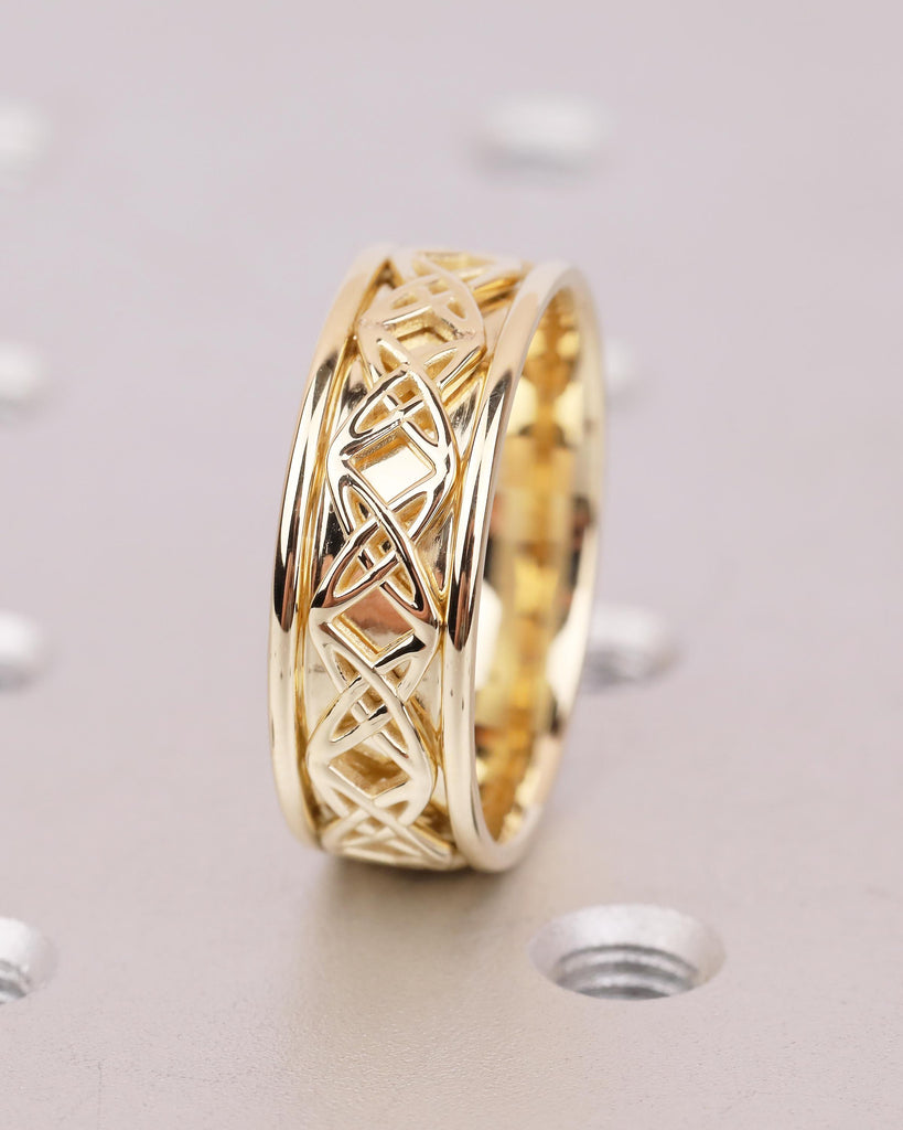 8mm Men Wedding Band, Art Deco 14k Yellow Gold Celtic Ring for Him, Antique Style Personalized Men's Engagement Ring, Celtic Knot Ring image #10