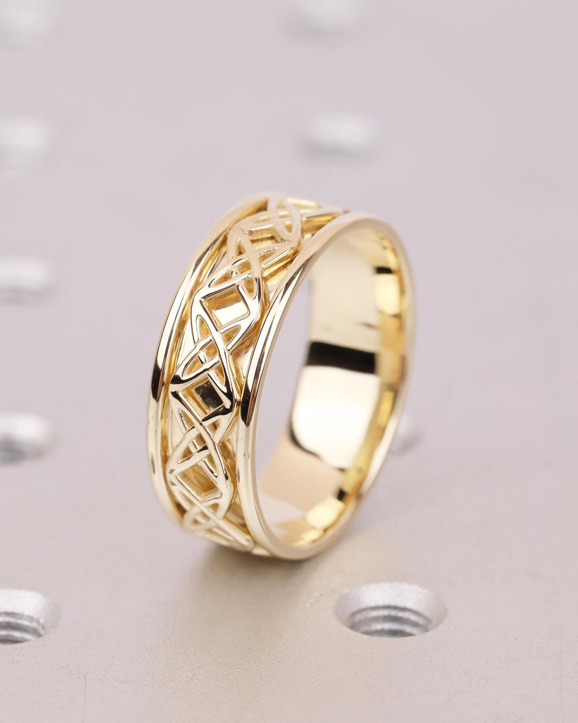 8mm Men Wedding Band, Art Deco 14k Yellow Gold Celtic Ring for Him, Antique Style Personalized Men's Engagement Ring, Celtic Knot Ring image #12