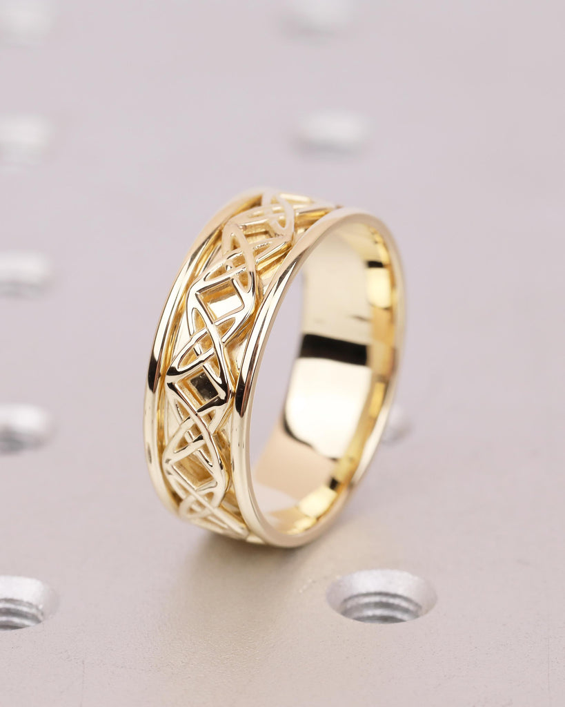 14k Solid Gold Celtic Ring, Men's Wedding Rings, Minimalist 8mm Wedding Band image #12