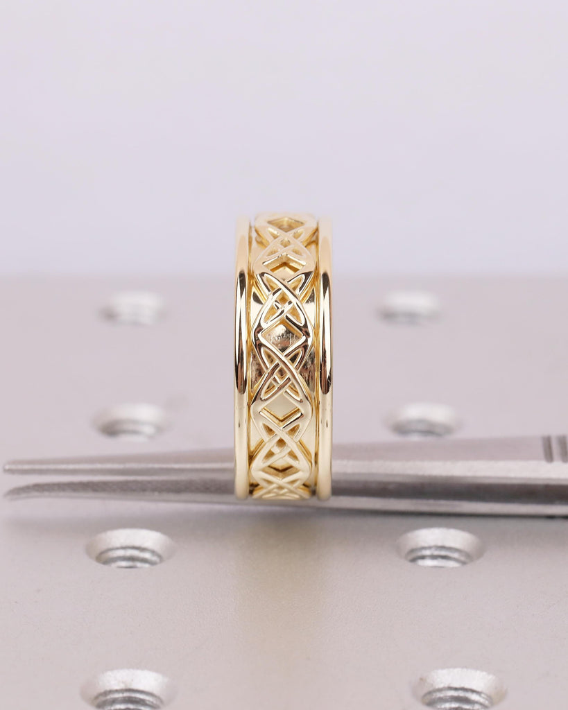 14k Solid Gold Celtic Ring, Men's Wedding Rings, Minimalist 8mm Wedding Band image #4