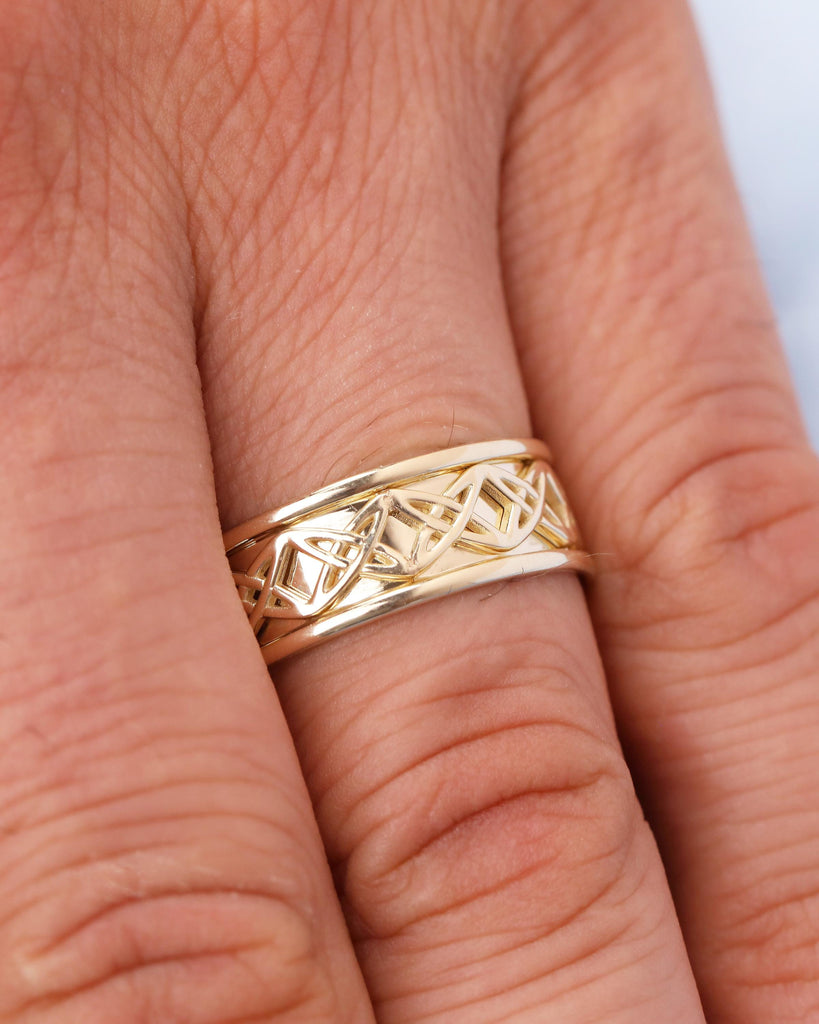 14k Solid Gold Celtic Ring, Men's Wedding Rings, Minimalist 8mm Wedding Band image #1