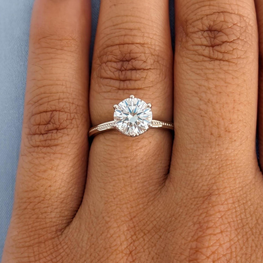 Round Moissanite Platinum Engagement Rings for Women | Vintage Milgrain Wedding Bands | Classic 6 Prongs Setting Solitaire Bridal Jewelry image #1