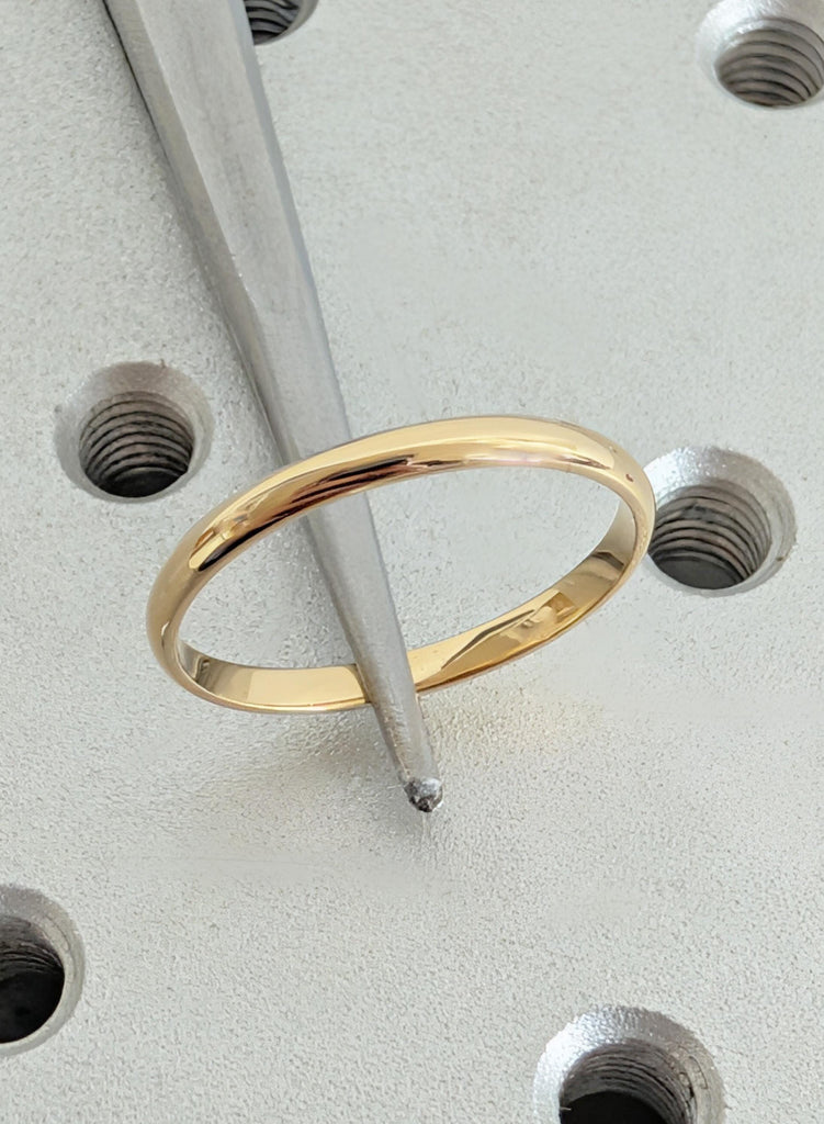 Dome Polished Thin Wedding Band, Solid Gold Minimalist Stacking Ring (2mm), Plain Comfort Fit, 14K 18K Gold Platinum Options image #5