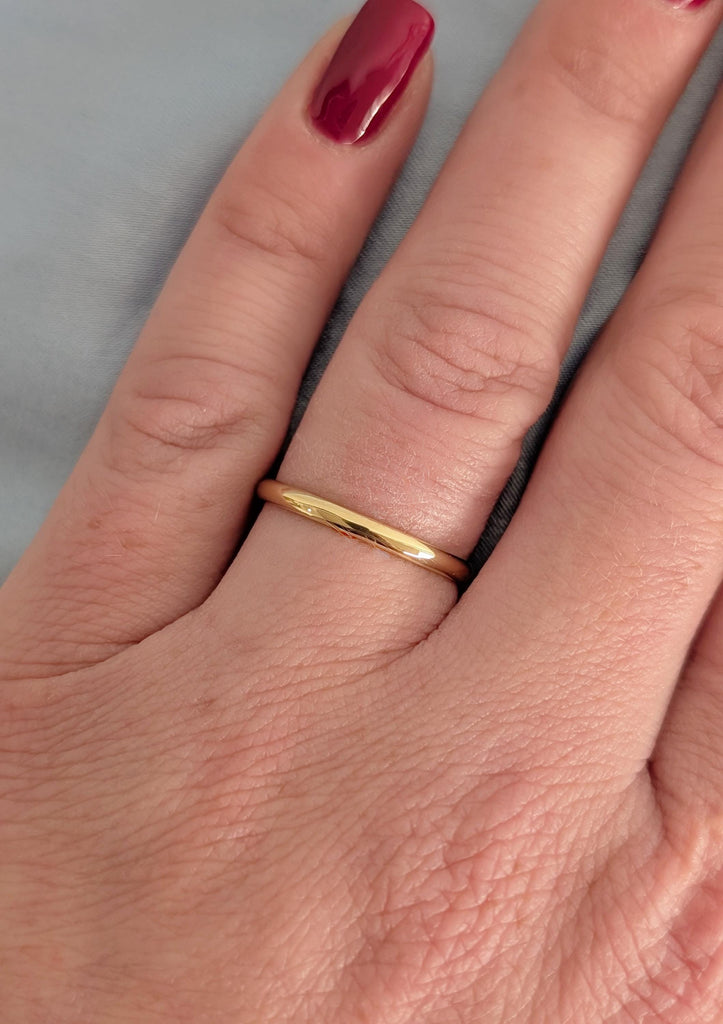 18k Solid Gold Thin Stacking Ring, Dome 2mm Wedding Band, Minimalist Jewelry, Polished Finish, Comfort Fit image #8