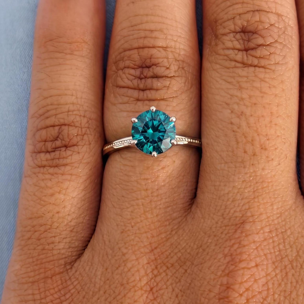 1ct Teal Sapphire Engagement Rings for Women | Tulip Petal Setting Wedding Bands | Classic Solitaire Ring Bridal Jewelry image #2
