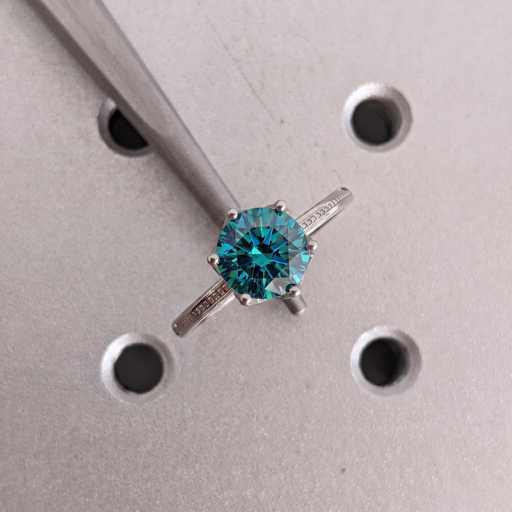 1ct Teal Sapphire Engagement Rings for Women | Tulip Petal Setting Wedding Bands | Classic Solitaire Ring Bridal Jewelry image #3