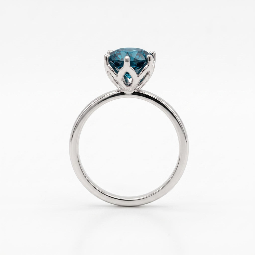 1ct Teal Sapphire Engagement Rings for Women | Tulip Petal Setting Wedding Bands | Classic Solitaire Ring Bridal Jewelry