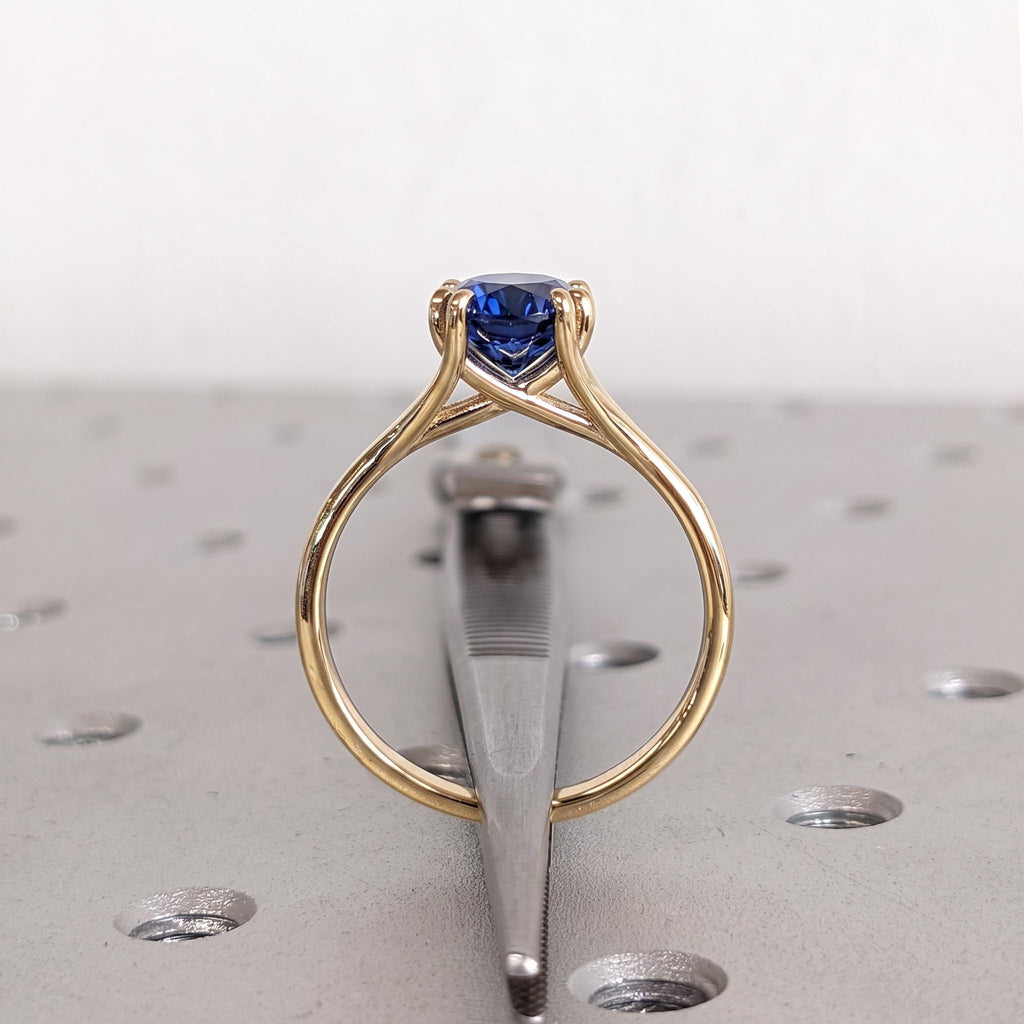 Lab Sapphire Solitaire Promise Ring | September Birthstone 18k Yellow Gold Rings for Women | Blue Gemstone Wedding Anniversary Gift image #3