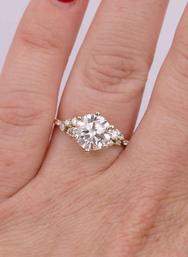 14k Gold Engagement Ring for Her, Unique Promise Ring, Moissanite Cluster Ring, Anniversary Gift, Dainty Ring, Bridal Gift image #3