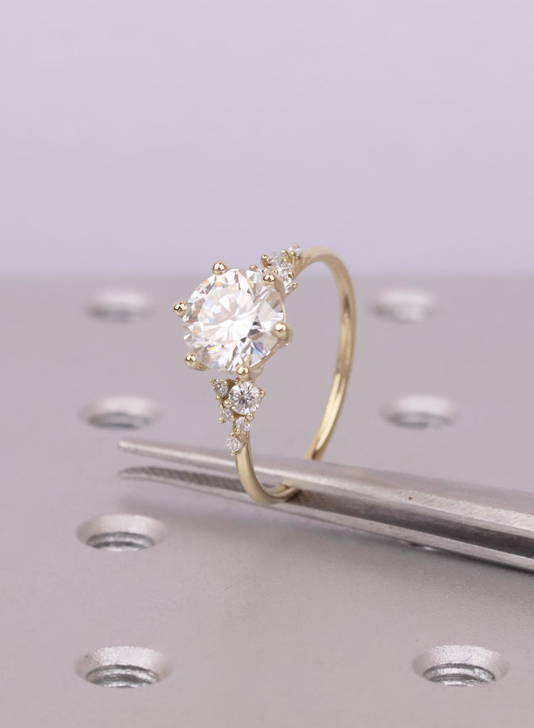 Round Cluster Engagement Ring, Moissanite Cluster Ring, 14k Gold, Dainty Diamond Cluster Ring, Minimalist Bridal Ring image #10