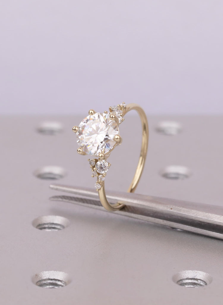 14k Gold Engagement Ring for Her, Unique Promise Ring, Moissanite Cluster Ring, Anniversary Gift, Dainty Ring, Bridal Gift image #10