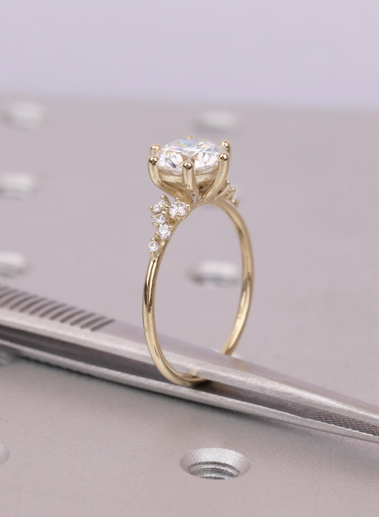 Round Cluster Engagement Ring, Moissanite Cluster Ring, 14k Gold, Dainty Diamond Cluster Ring, Minimalist Bridal Ring image #16